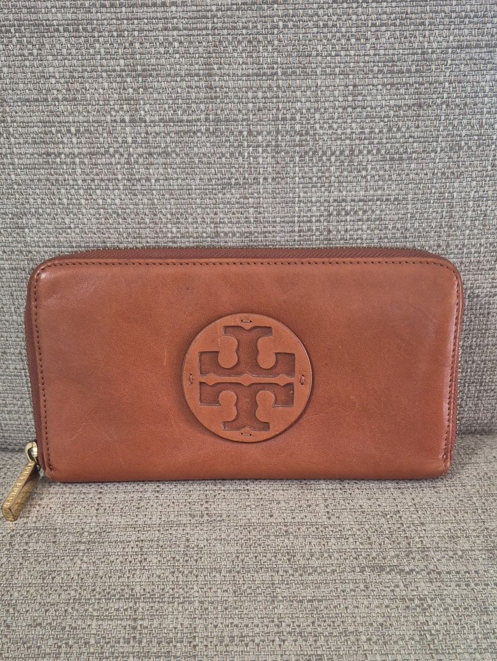 Tory Burch Tobacco Brown Leather Wallet.